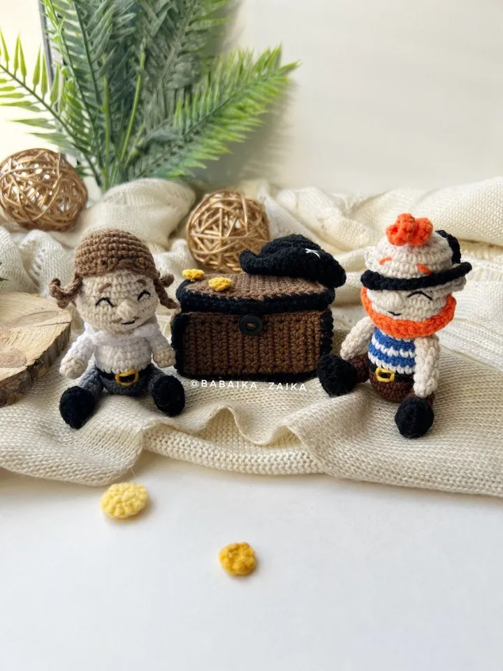 PDF Set 3 in 1 Funny Pirates and treasure chest, Crochet Pattern Pirates,  Small Toy Pattern, Amigurumi Doll Pattern Amigurumi chest pattern