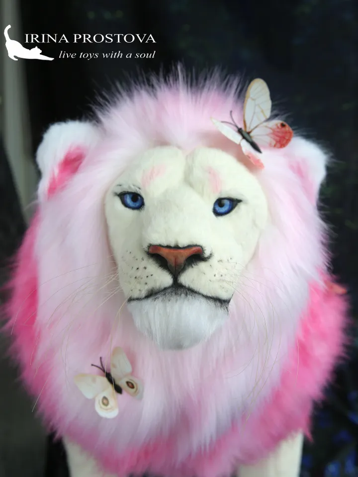 Lion Cupid realistic plush animals. Ooak toy. Pink Lion stuffed toy