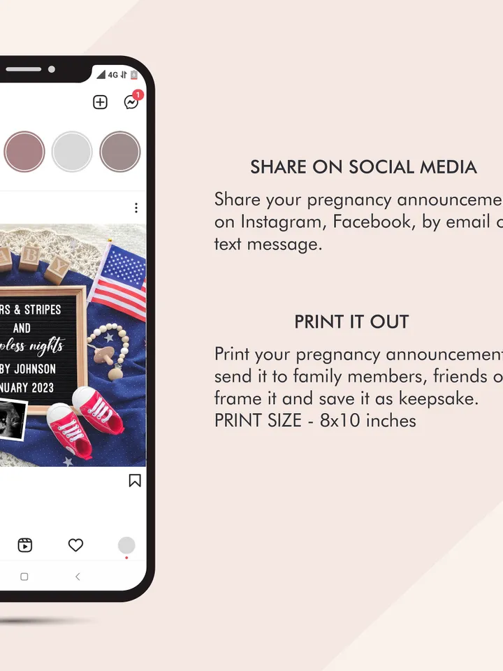 4th of July Pregnancy Announcement for Social Media, Patriotic Baby Announcement, 4th of July Baby Announcement Editable Digital Template