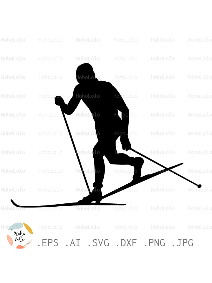 Skier Svg, Skier Silhouette, Skier Cricut, Skier Stencil, Skier Template Dxf, Skier Clipart Png