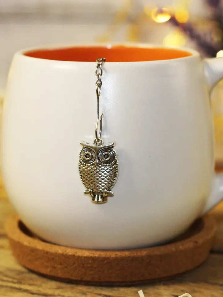 Owl tea strainer for herbal tea, Tea infuser with owl charm, Tea Steeper owl pendant, Loose leaf tea