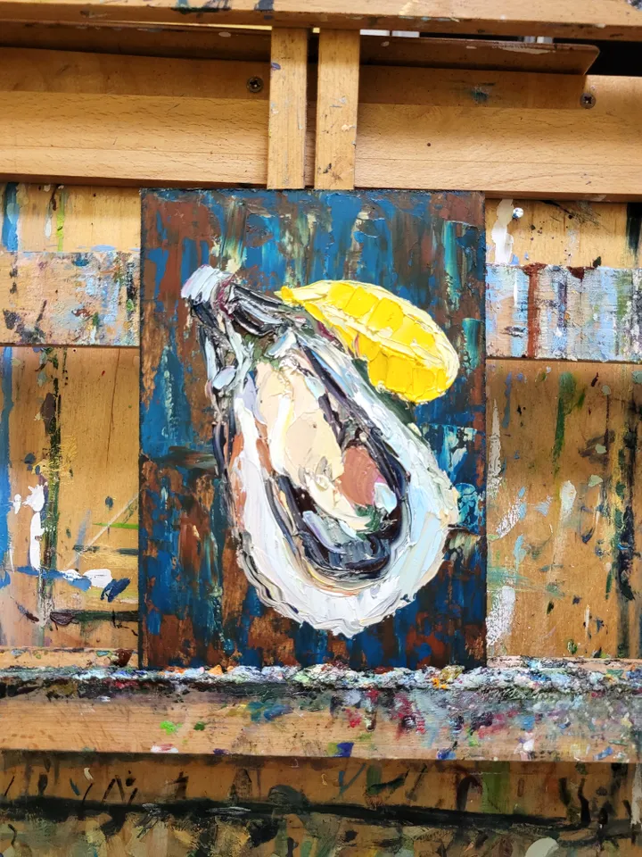 Oyster Painting Coastal Decor Impasto Oil Painting 5x7 Shell Original Art Seafood Art Oyster Shell Wall Art Kitchen Wall Art Food Painting by ArtFromVictoria