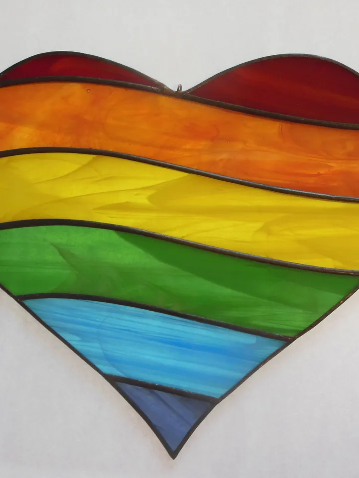 Rainbow Heart . Art stained glass window hanging Suncatcher , LGBTQ pride