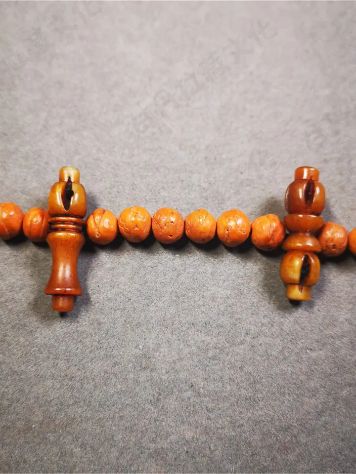 Gandhanra Hand Carved Tibetan Yak Bone Amulet, Vajra and Kila(Dorje Phurba) Pendant Mala,Prayer Beads