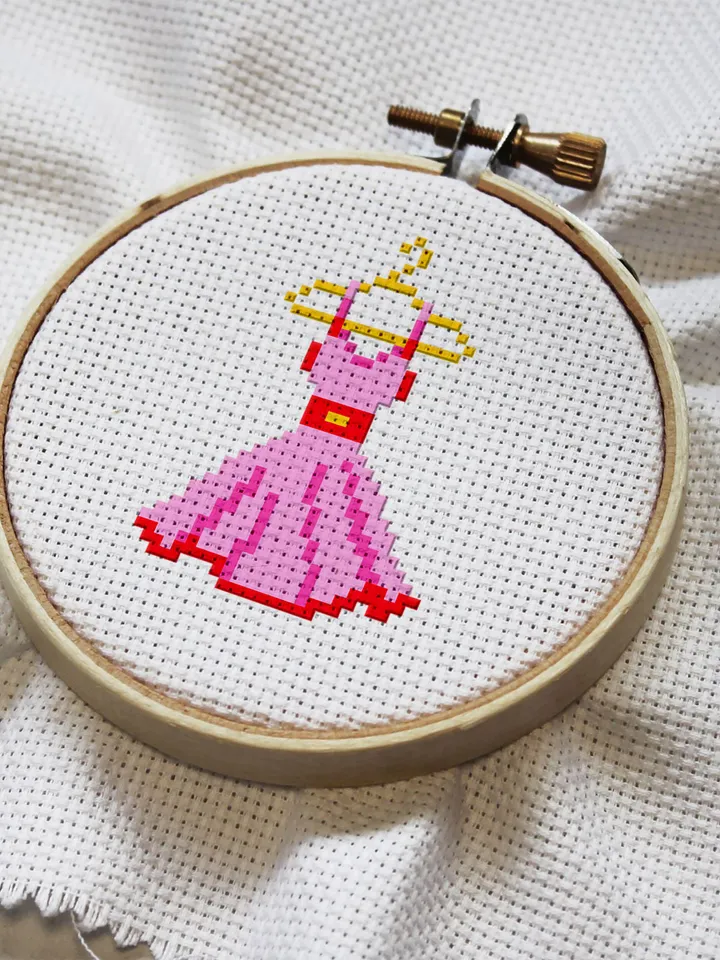 Pink dress small cross stitch pattern PDF Mini cross stitch chart, Minimalistic funny cross stitch Instant download PDF, Beginner stitch #O6