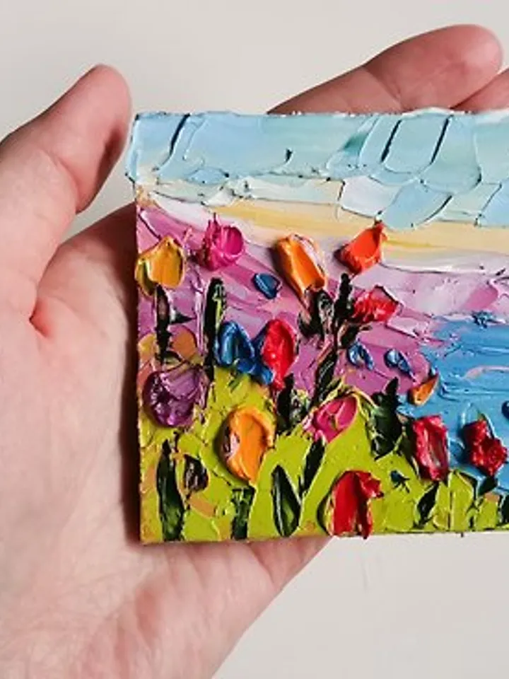 California Poppy Painting 油畫原作 Original Art 手工油畫 Small Oil Painting 油畫 by Verafe
