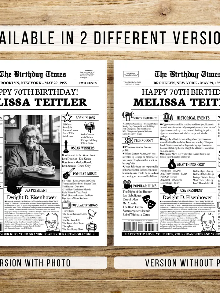 70th birthday PERSONALIZED Poster, 70th birthday Newspaper, 70th birthday decoration, 70th birthday gift for women or men, DIGITAL FILE