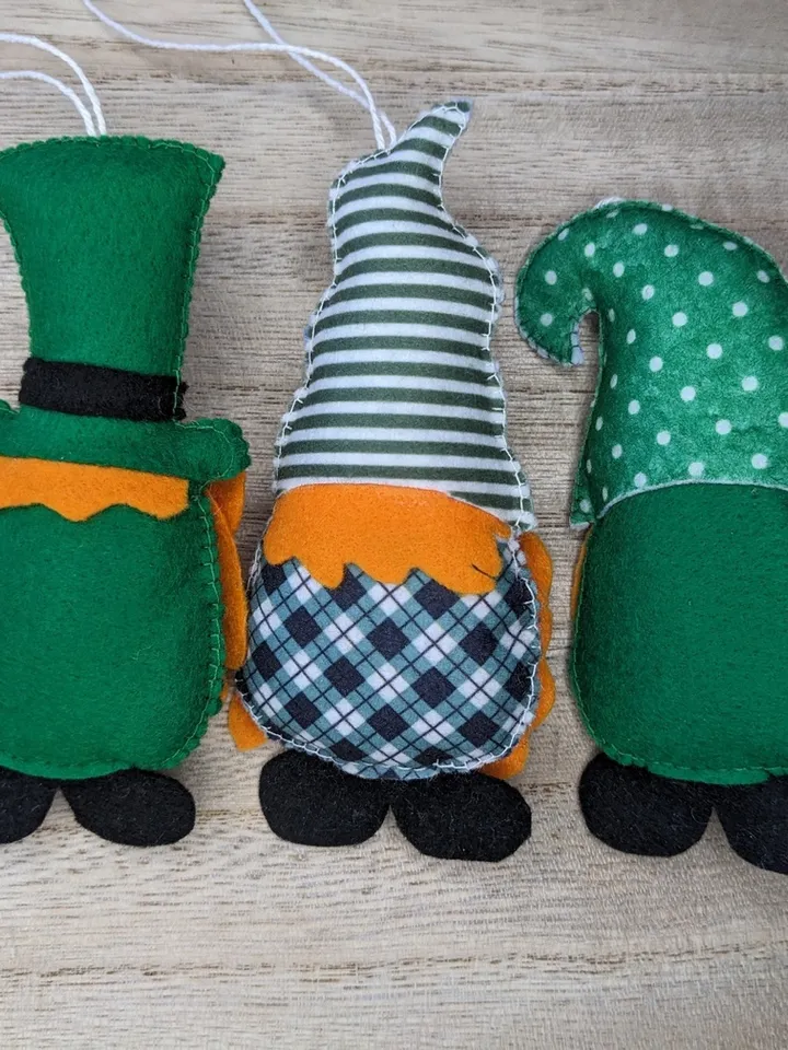 Holiday Gnomes, Felt Christmas Tree Decorations, Scandinavian Gnome, Green gnome, Clover, St. Patrick's Day,  Set 3 toy