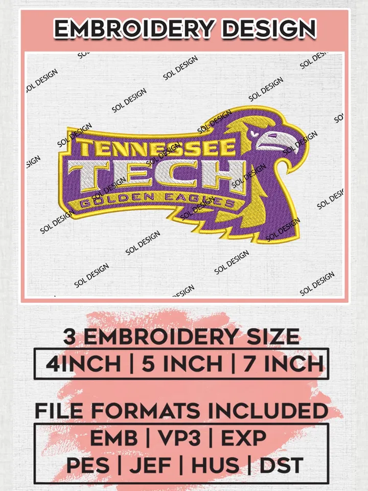 Tennessee Tech Golden Eagles Team Head Mascot Logo Machine Embroidery Design, NCAA Tennessee Tech Team Design Design files, NCAA Team Embroidery Designs, NCAA Machine Embroidery Designs, Digital Download