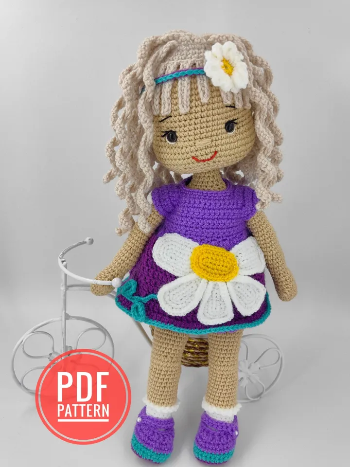 Crochet pattern doll in a daisy dress