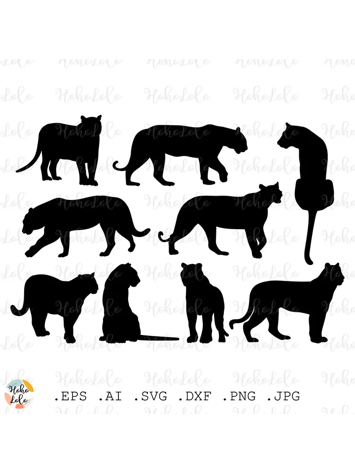 Tiger Svg, Leopard Svg, Puma Svg, Tiger Silhouette, Tiger Cricut, Tiger Stencil, Leopard Template Dxf, Leopard Png