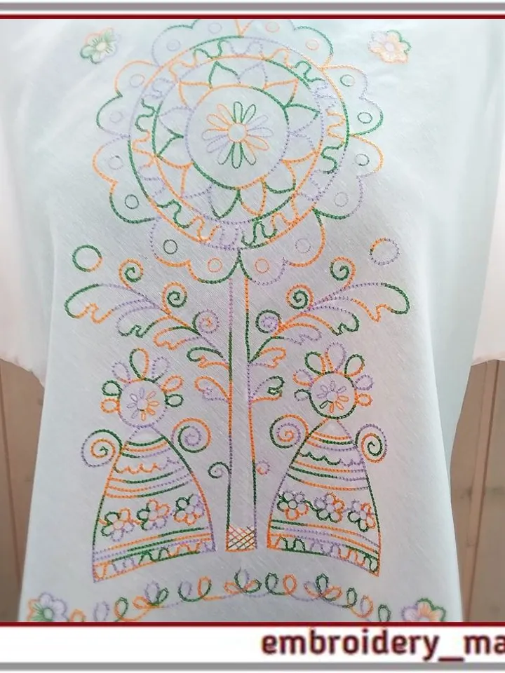 Machine embroidery design Single color chain stitch folk style by Embroidery Manavi 05