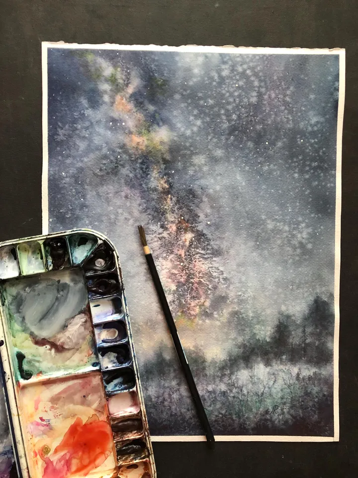 Stars wall art Space painting Night sky wall art Original watercolor painting