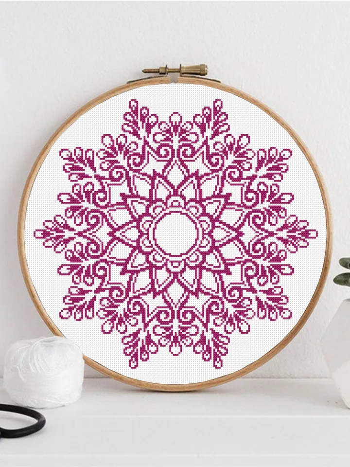Flower mandala cross stitch pattern download PDF Floral ornament cross stitch, Monochrome cross stitch chart, Mandala pattern digital #M188