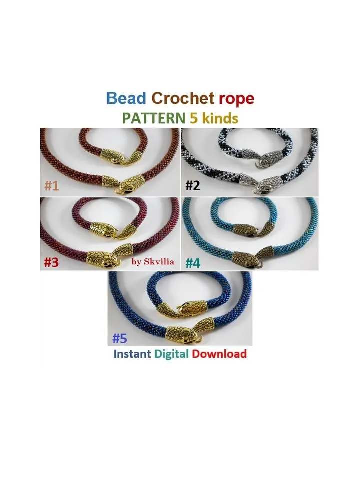 Bead Crochet Snake Necklace Bracelet patterns, Rope bead crochet, DIY, bead crocheting, bead jewelery, Instant Download, PDF patterns