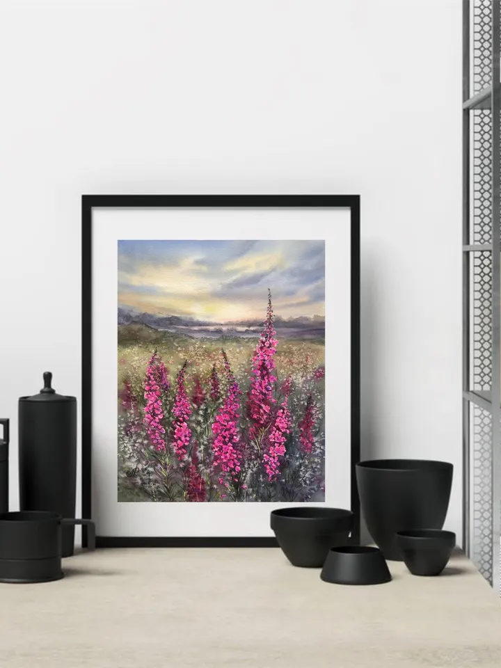 Wildflowers Original Painting Field Landscape Meadow Wall Art Rustic Landscape
