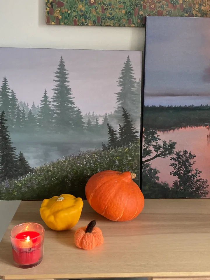 Forest Painting Landscape Oil Artwork Foggy Art Moody Painting On Stretched Canvas 16x16 in