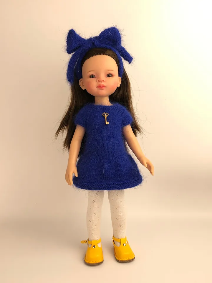 Paola Reina Doll 5 ITEMS Set: Exclusive Handmade Outfit - Dress, Sweater, Tights, Shoes, Hairband - Freedom for Ukraine