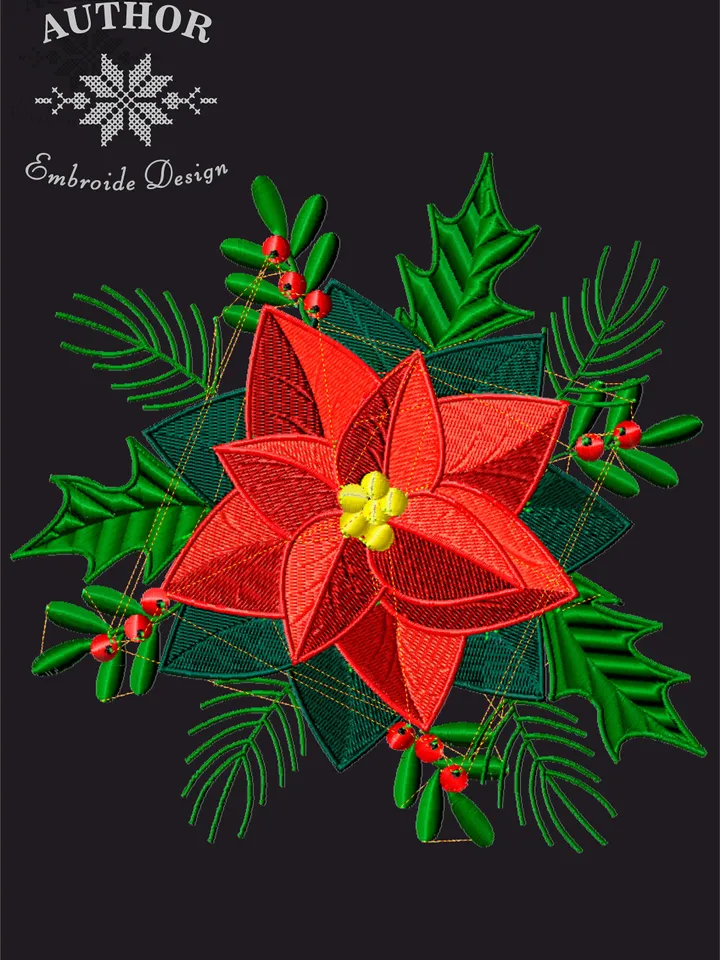 Christmas Poinsettia embroidery design Machine embroidery pattern 7 sizes, Christmas embroidery file, Red flower Poinsettia pattern #R3