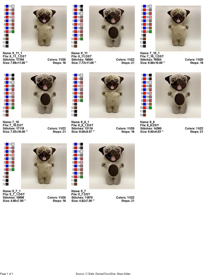 ITH Dog Pug toy soft stuffed in the Hoop Digital Design for Machine Embroidery