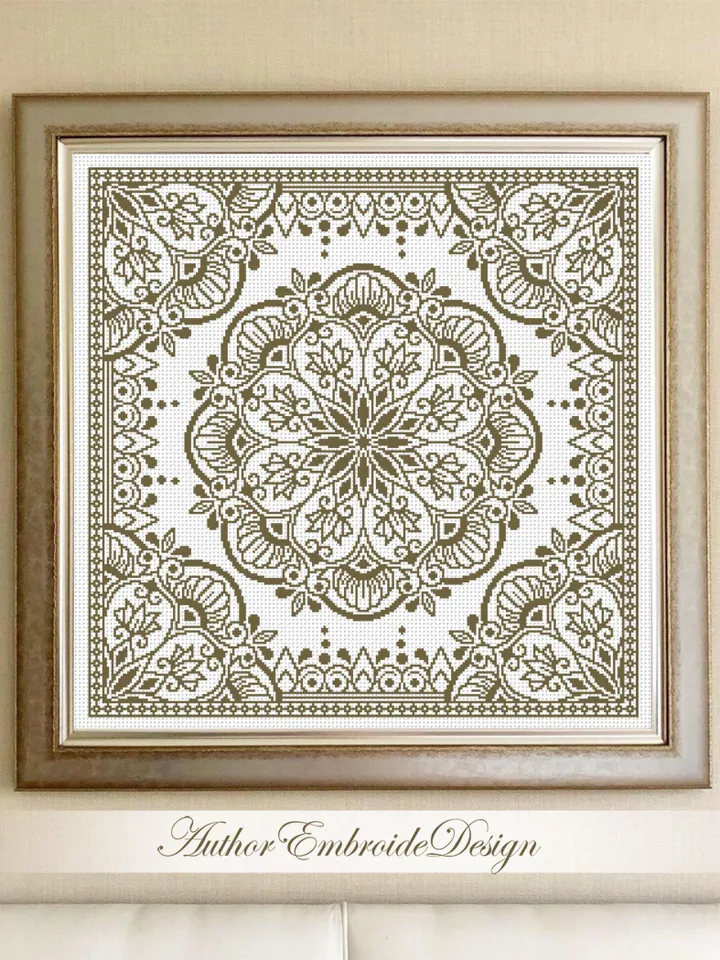 Square mandala cross stitch pattern PDF download Monochrome cross stitch chart, Mandala pattern digital for cross stitch pillow #M271