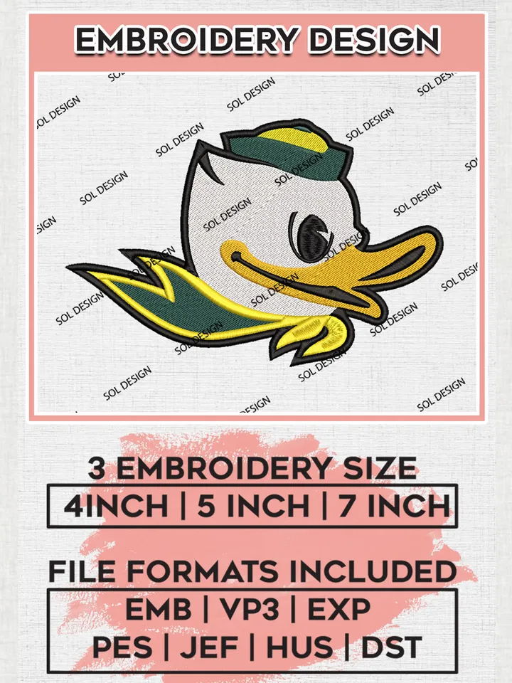 Oregon Ducks Mascot Embroidery Designs, NCAA Logo Embroidery Files, NCAA Oregon Ducks Logo, NCAA Embroidery Designs, Machine Embroidery Designs, Digital Download
