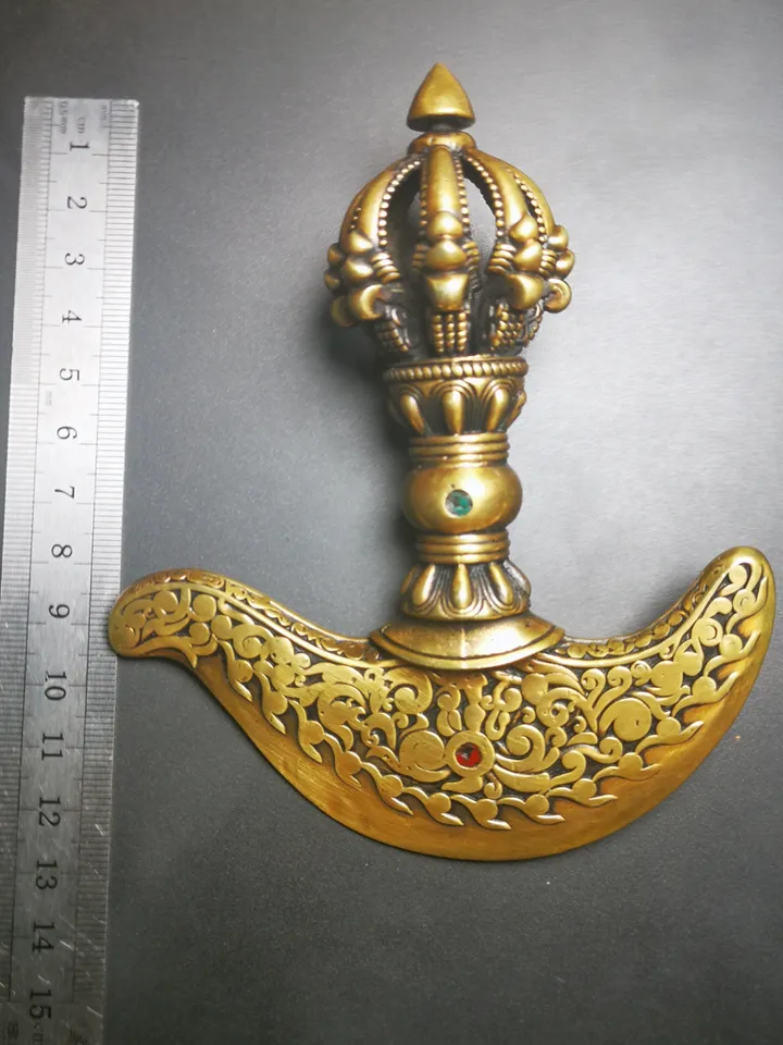 Gandhanra Antique Tibetan Amulet Ritual,Kartika(knife of the dakinis), Trantic Buddhism Dharma, Made of Brass,Agate