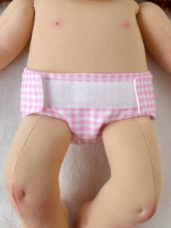 DIY diaper for Waldorf baby doll 14 inch (36 cm) tall. PDF sewing pattern and tutorial.