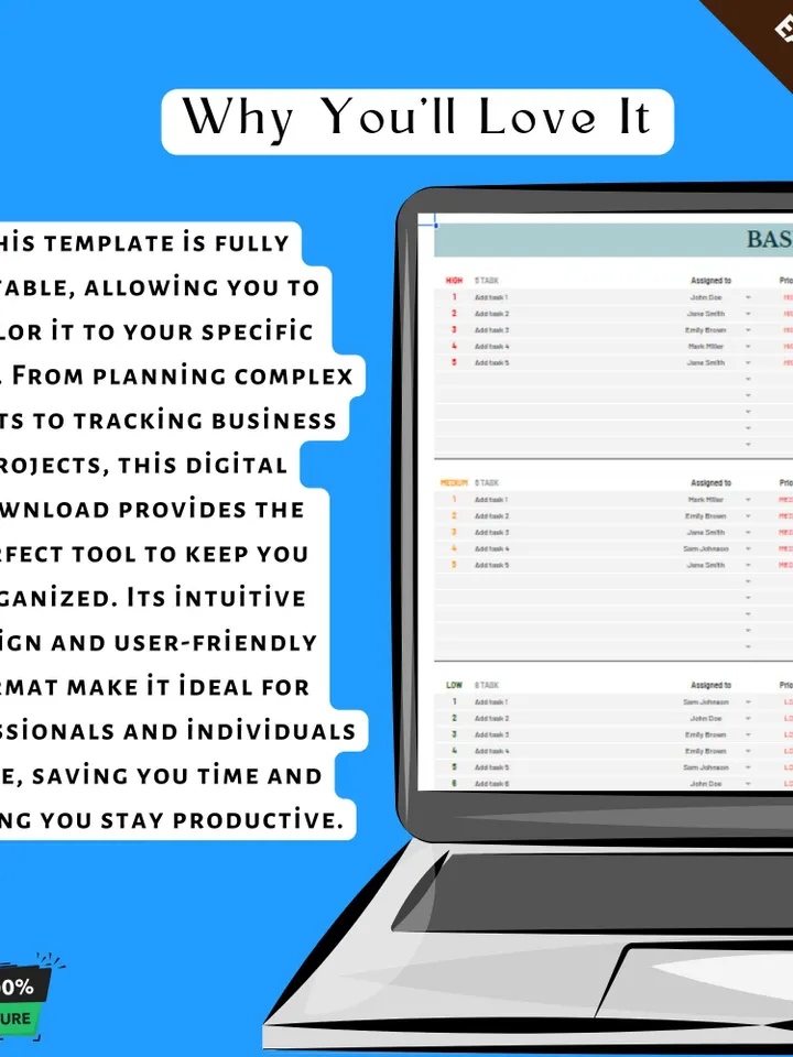 Basic Task Tracker Template, Editable Google Sheets, Simple Task Management Tool for Productivity