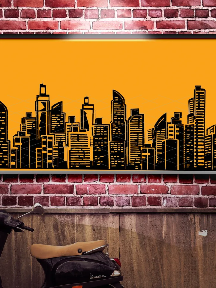 City silhouette vector/ Horizontal City landscape SVG/ Downtown landscape with high skyscrapers/ Panorama architecture buildings/ Urban life