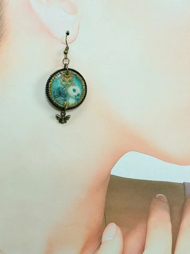 Earrings with cats. UV resin. Handmade.