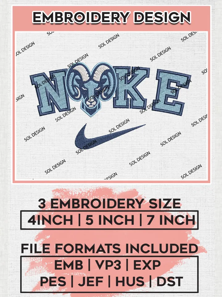 Nike Rhode Island Rams Machine Embroidery Design, NCAA Rhode Island Rams Embroidery Design files, NCAA Logo Embroidery Designs, NCAA Machine Embroidery Designs, Digital Download