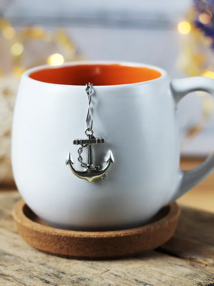 Tea steeper anchor for loose leaf tea, Tea Strainer with anchor pendant, tea infuser anchor charm, Herbal tea gift