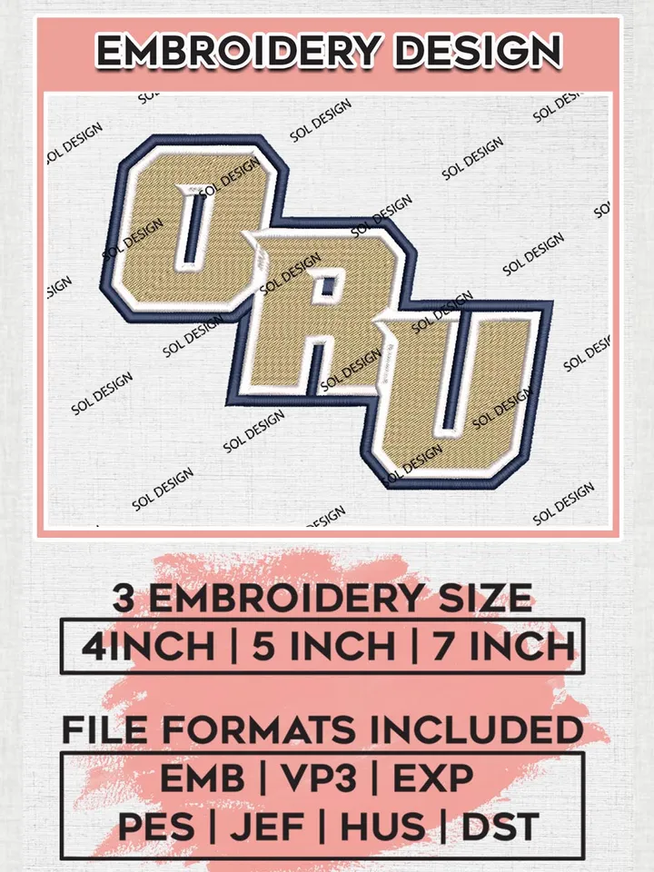 ORU Golden Eagles Football Team Logo Machine Embroidery Design, NCAA Oral Roberts Golden Eagles Team Design Design files, NCAA Team Embroidery Designs, NCAA Machine Embroidery Designs, Digital Download