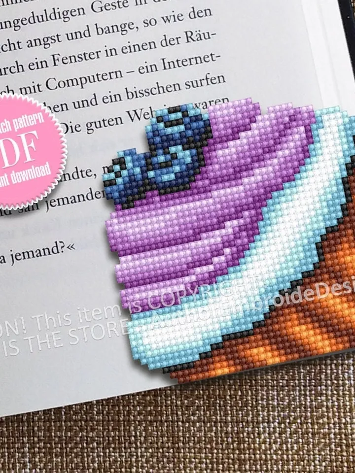 Corner bookmark cross stitch pattern PDF download Cupcake cross stitch chart, Food bookmark digital PDF, Dessert cross stitch beginner #B326