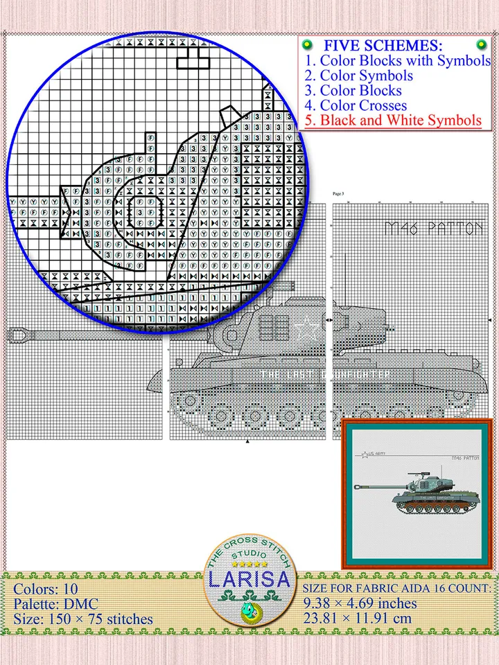 M46 Patton Cross Stitch Pattern | American Tank Patton Chart