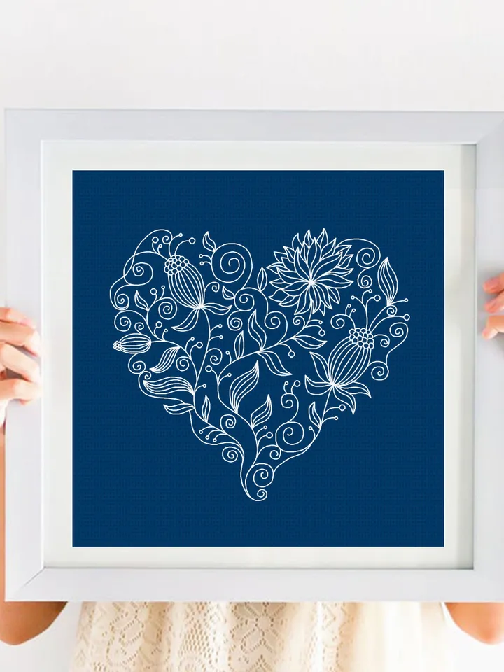 Floral heart blackwork pattern PDF download Flower heart embroidery, Backstitch chart Heart ornament, Floral curls Blackwork embroidery #W35