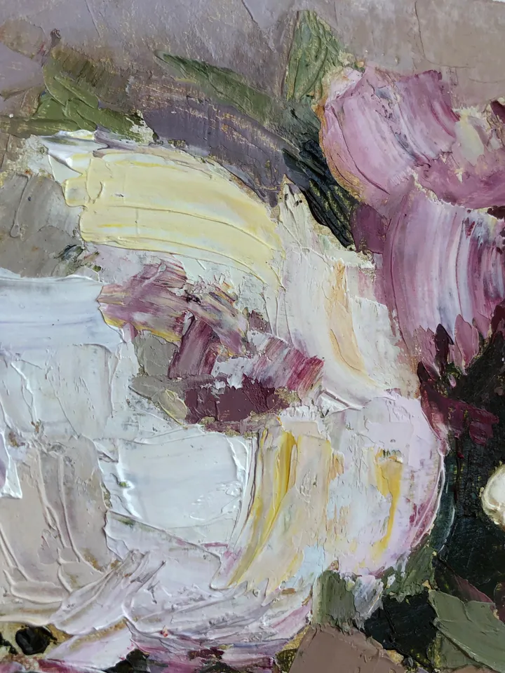 Bouquet of peonies flowers original oil painting hand painted modern impasto painting wall art 6x9 inches