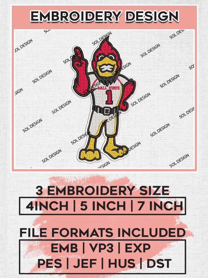 Ball State Cardinals Team Funny Mascot Logo embroidery designs, NCAA Ball State Cardinals Logo Machine embroidery designs, NCAA Team Logo embroidery designs, NCAA Game Day Machine embroidery designs, Digital Download