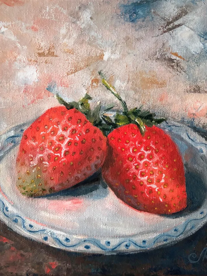 Fruits Oil Painting Strawberry Original Painting Kitchen Still life