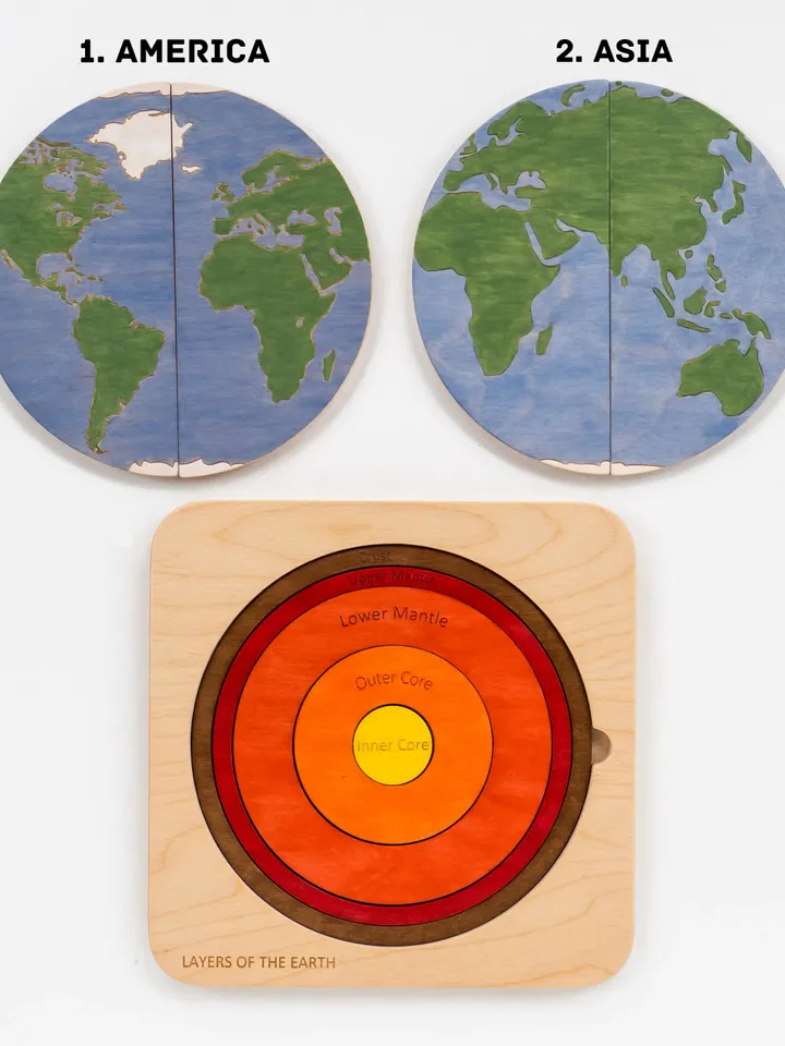 Wooden puzzle Earth Montessori Wooden game Wooden world