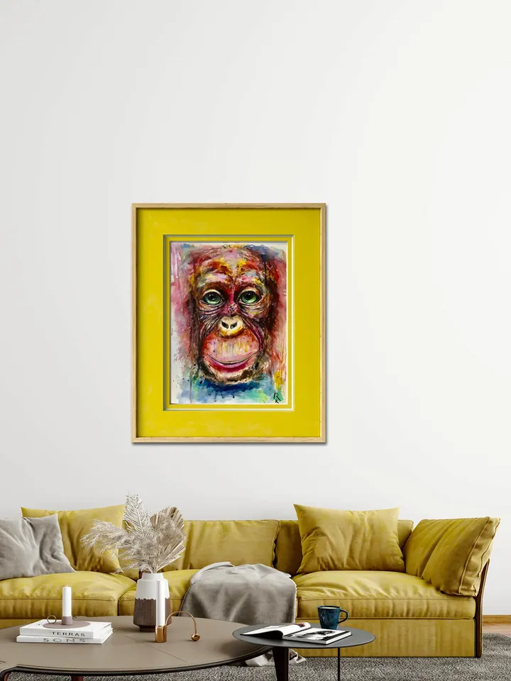 Funny Monkey original painting,watercolour mix media fantasy painting ,chimpanzee painting,animals original artwork,monkey wall art