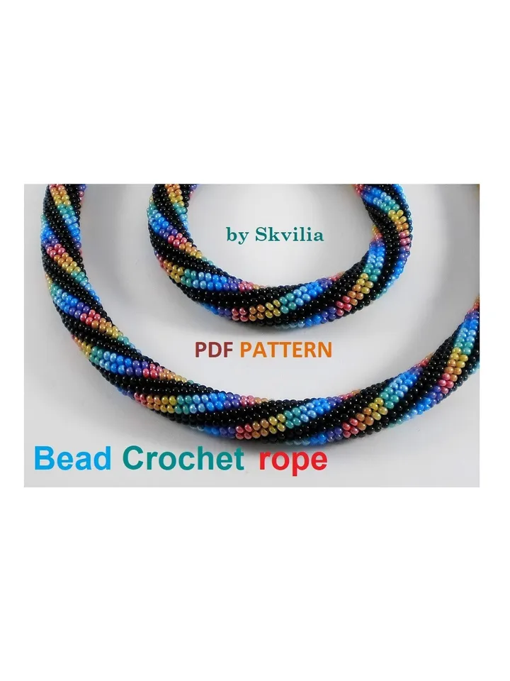 Bead Crochet Rope patterns for beading «Running across the rainbow» necklace and bracelet. Instant Download