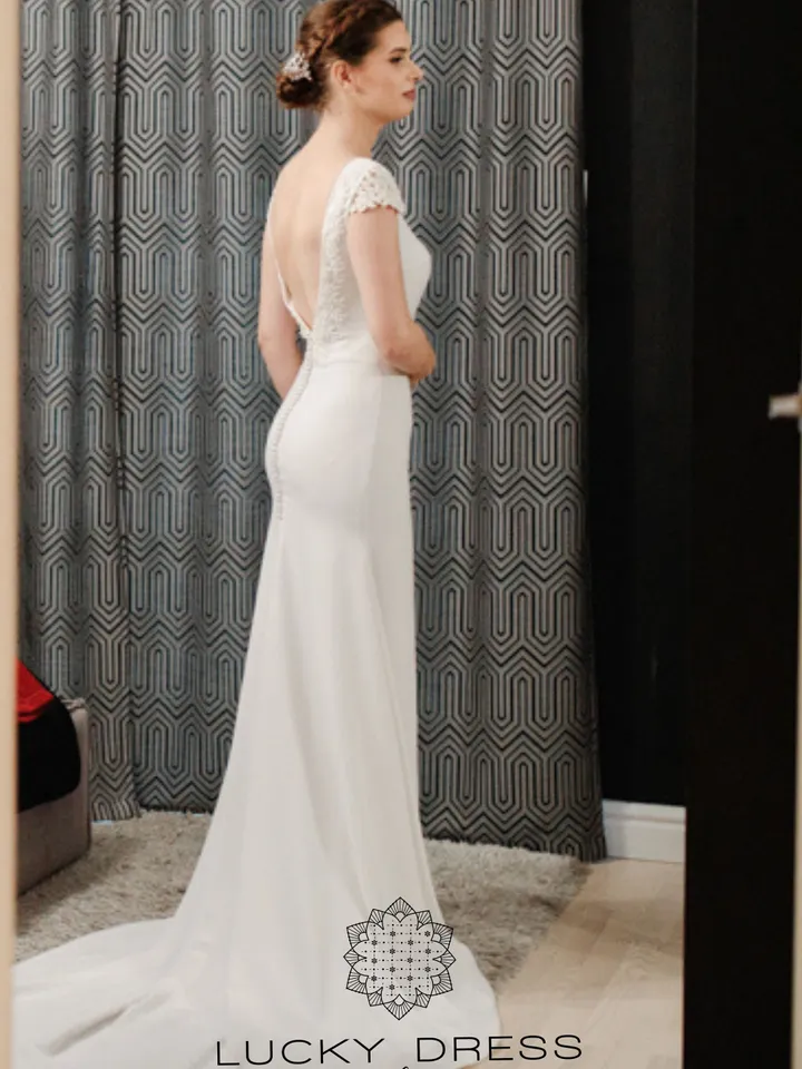 Simple wedding dress winter Courthouse wedding dress floral Elopement wedding dress sexy Crepe wedding dress custom / Katelyn