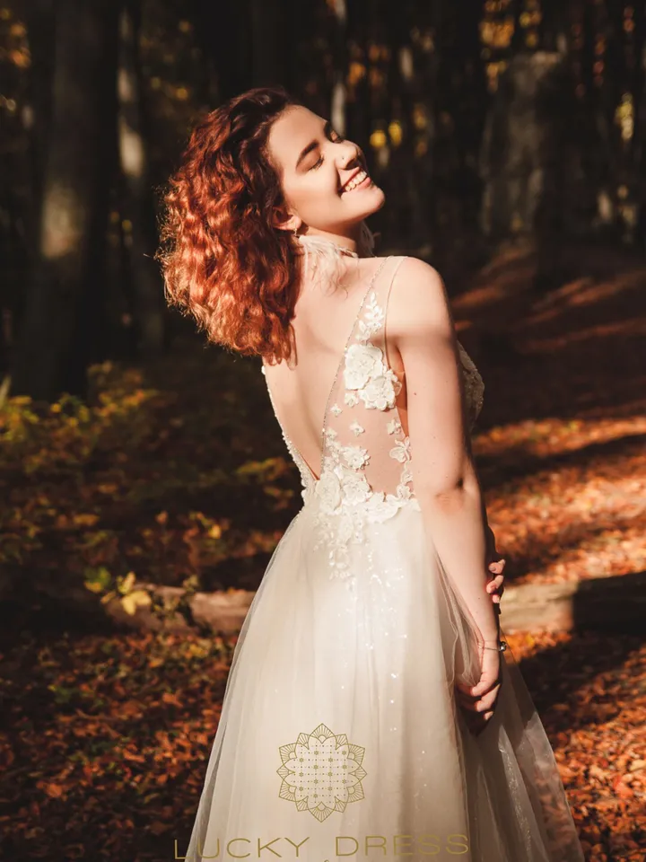 Lace wedding dress glitter Blush wedding dress deep V Bespoke wedding dress rose gold Couture wedding dress courthouse / Gabriela