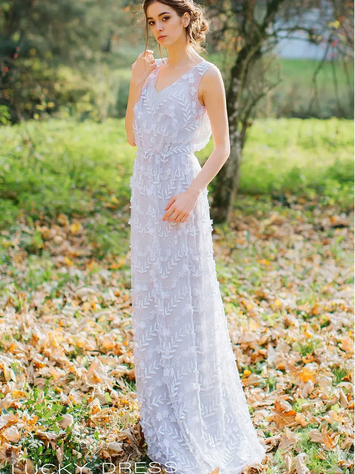 Formal dress light gray Lace dress Cocktail gown Maxi dress boho Spaghetti straps dress satin Bespoke dress floral Backless dress/Capitolina