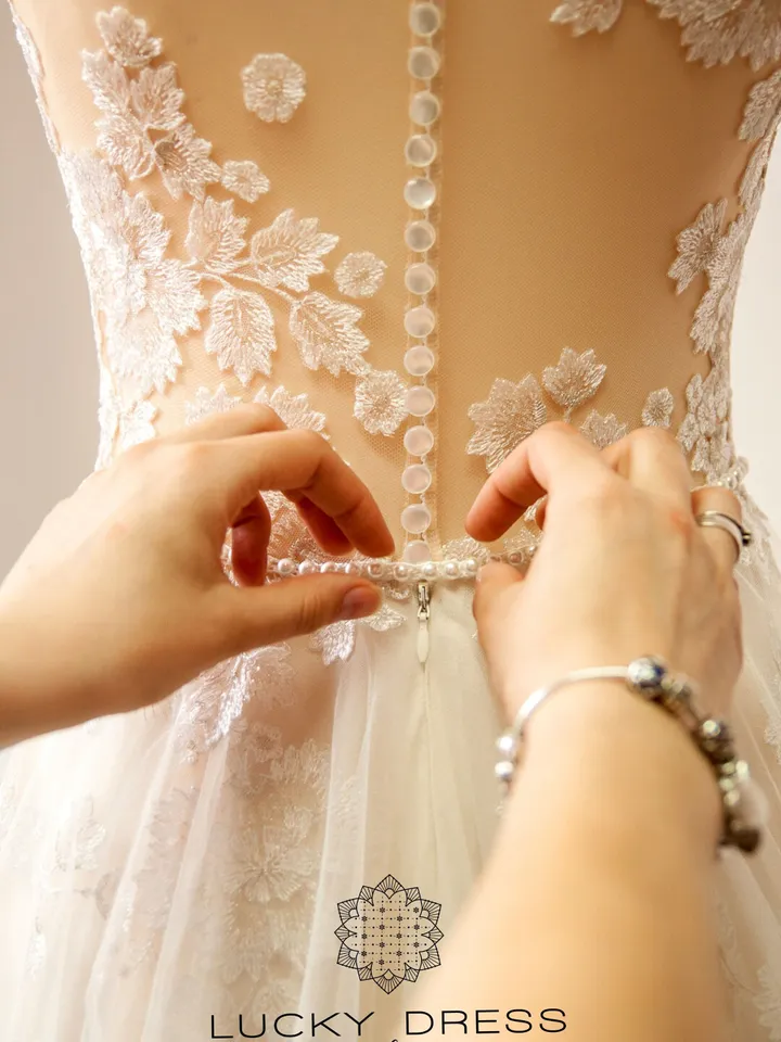 Lace wedding dress Plunge wedding dress Off the shoulder wedding dress Illusion wedding dress Champagne wedding dress Pearls dress / Charity