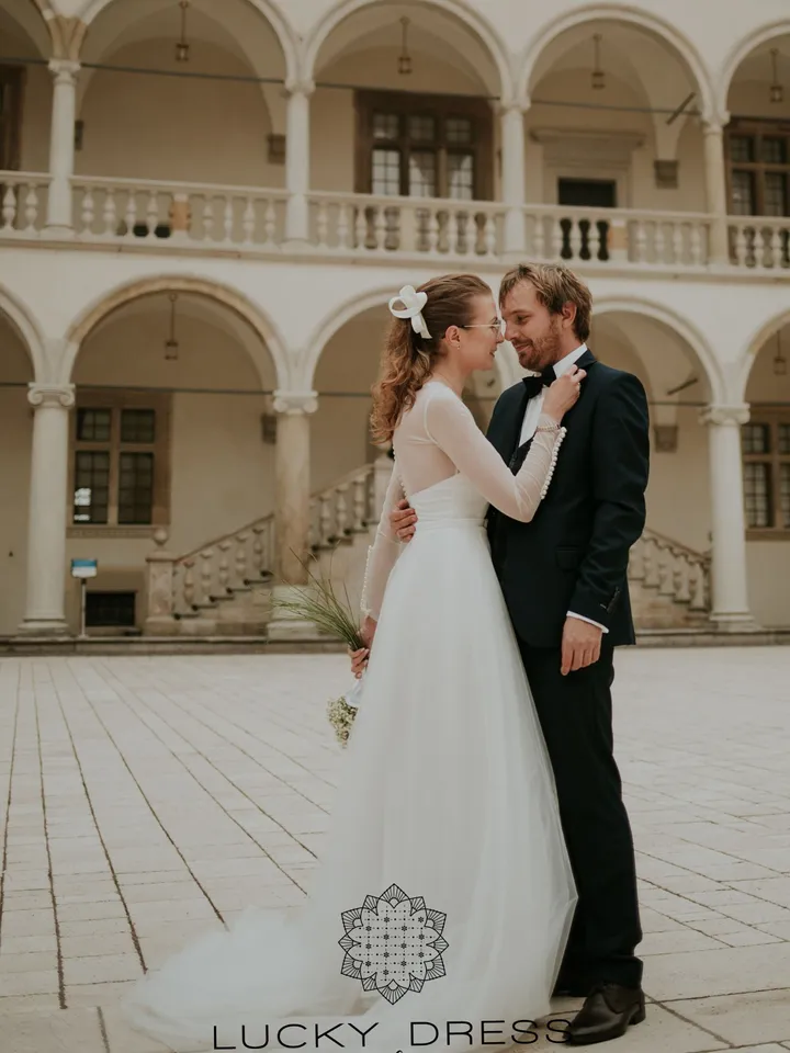 Elopement wedding dress courthouse Long sleeve wedding dress winter Modest wedding dress two piece Crepe wedding dress custom / Dominica