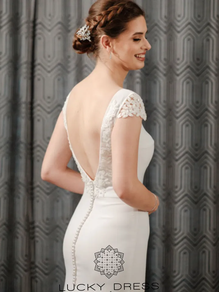 Simple wedding dress winter Courthouse wedding dress floral Elopement wedding dress sexy Crepe wedding dress custom / Katelyn
