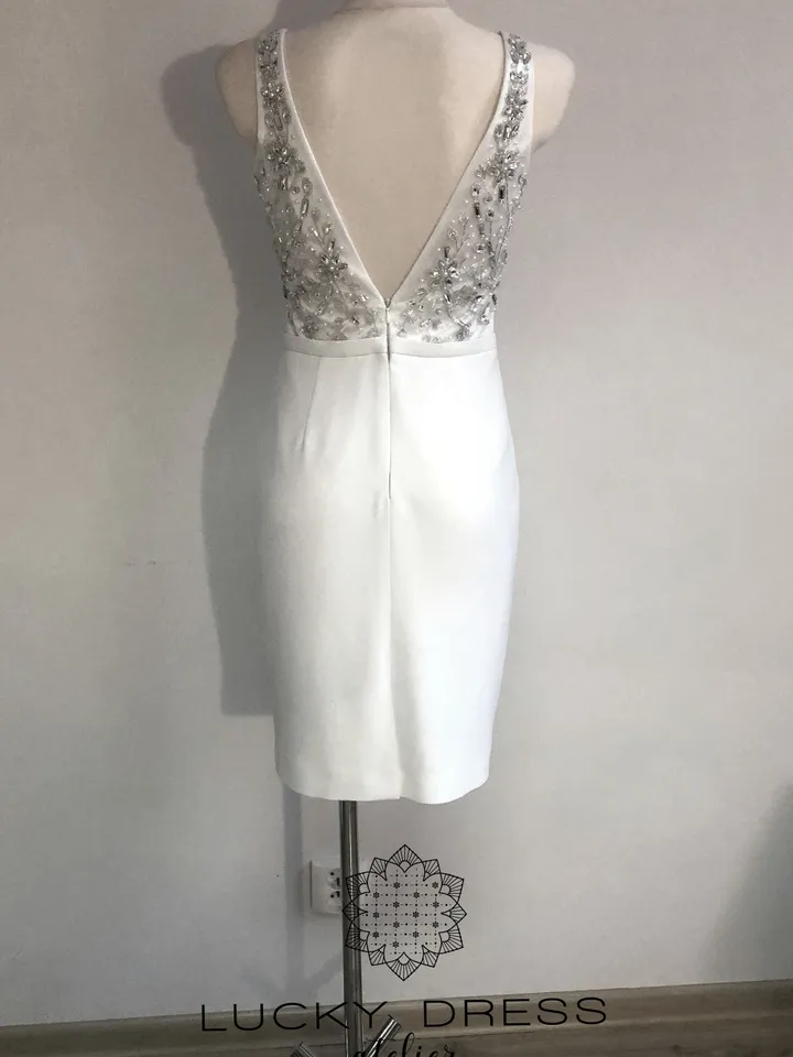 Simple wedding dress short Courthouse wedding dress midi Minimalist wedding dress crepe Custom wedding dress embroidered Crystals / Kelsey
